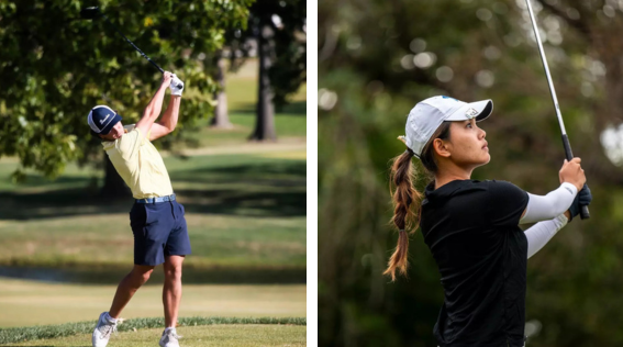 Two UCO Golfers Swinging Clubs