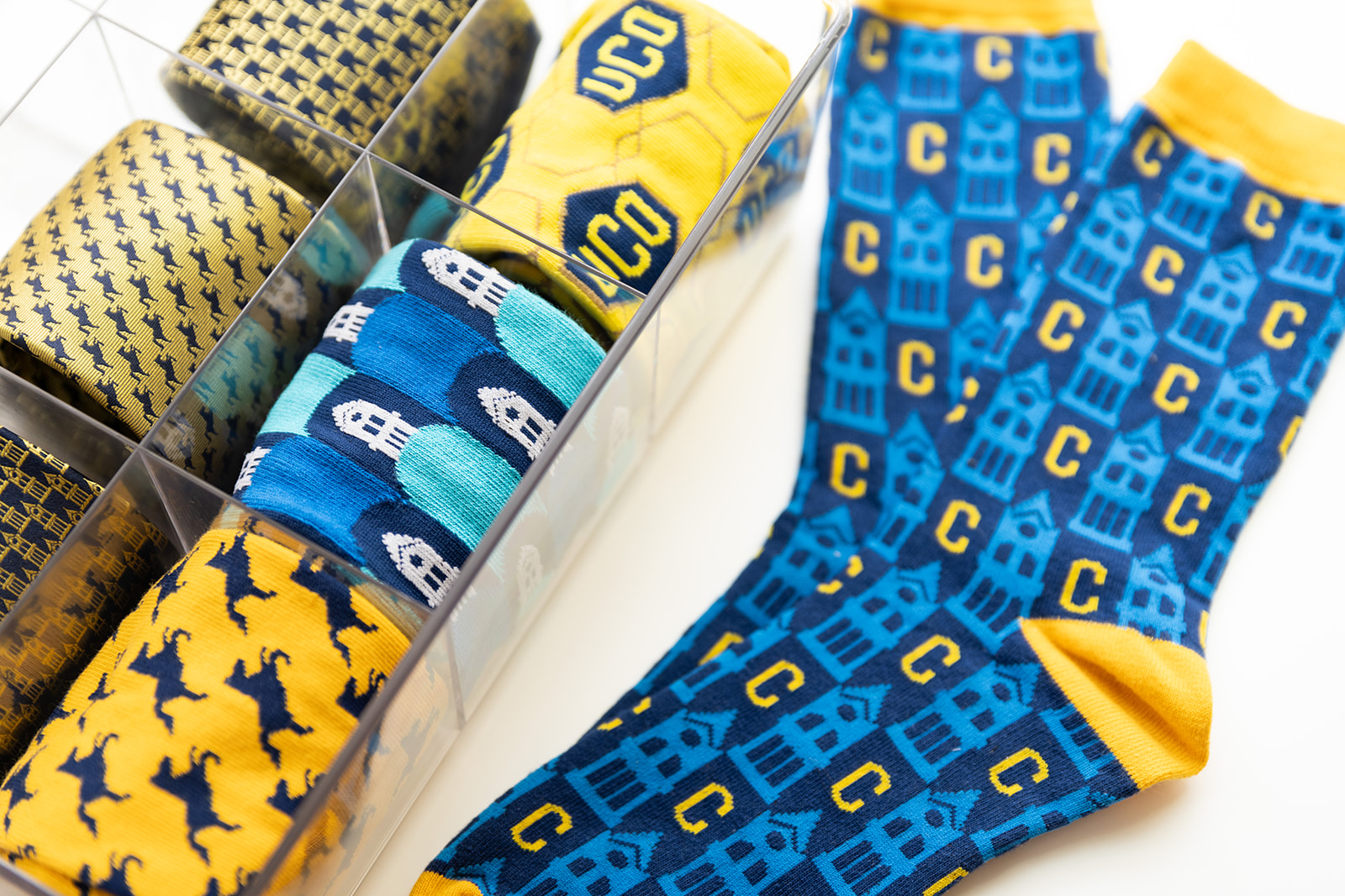Photo of UCO-branded neckties and socks