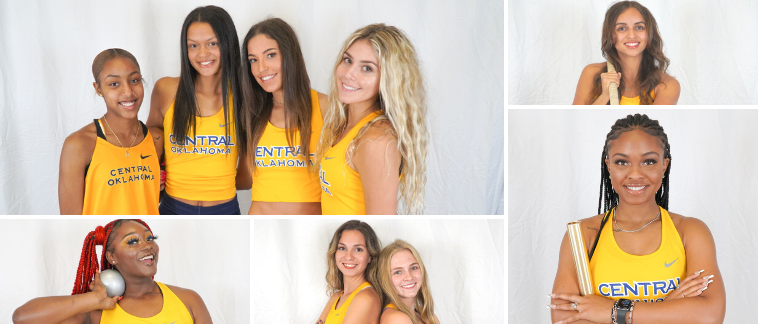 Collage of photos of the women's track and field team